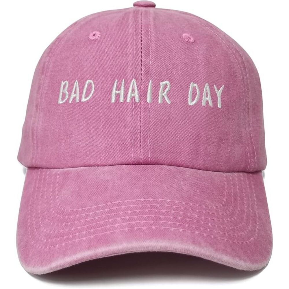Unisex Pink Washed Bad Hair Day Embroidery Adjustable Size Classic Baseball Cap